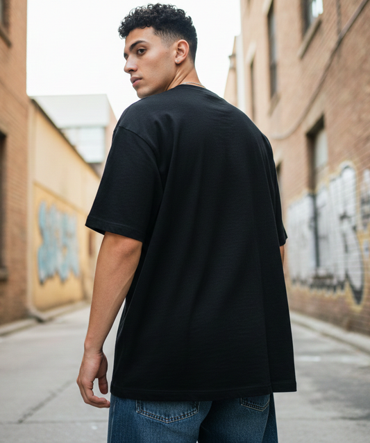 Maitrey Essential Black Oversized T-Shirt | 240 GSM Premium Cotton
