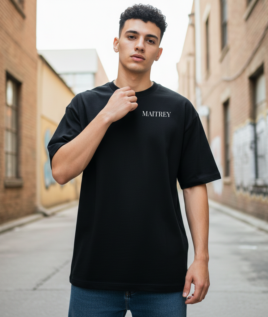 Maitrey Essential Black Oversized T-Shirt | 240 GSM Premium Cotton