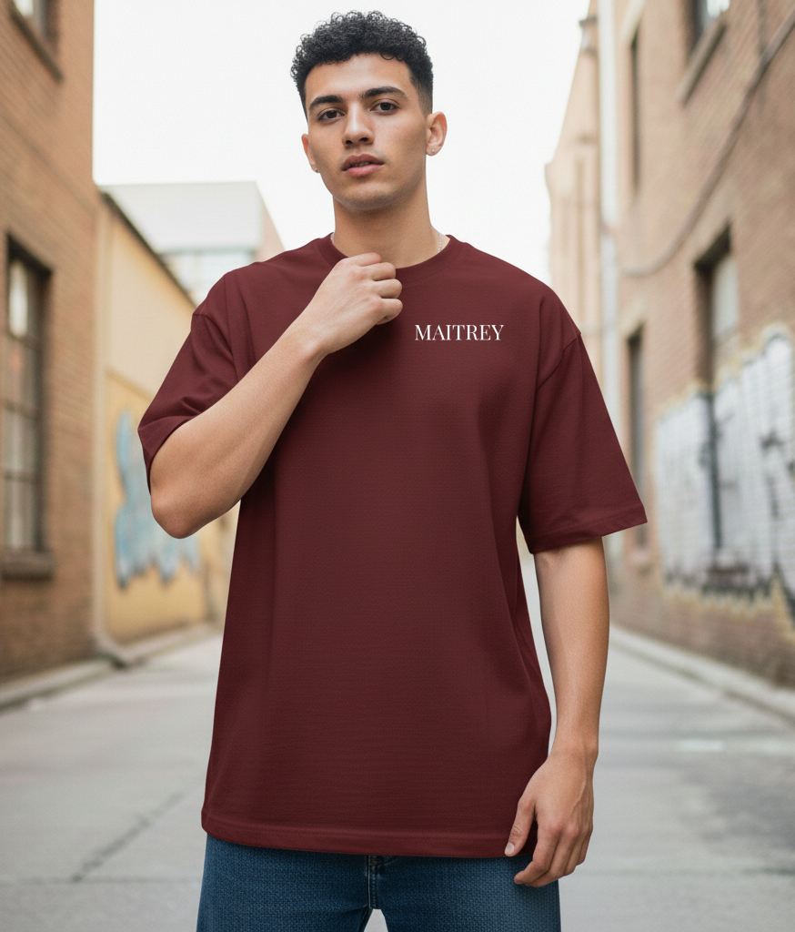 Maitrey Essential Maroon Oversized T-Shirt | 240 GSM Premium Cotton